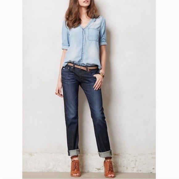 AG Adriano Goldschmied Tomboy Boyfriend Fit Dark Wash Blue Denim Jeans Size 24 - Picture 1 of 14